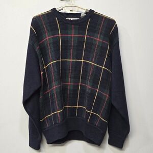 Vintage 90s Mens Grandpa Sweater Medium Plaid Crosby Old Money Academia Ivy Crew